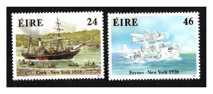1988 Ireland Anniversaries 150th of 1st Passenger Steamship Crossing & 50th of 1st Commercial Air Crossing Commemorative Stamps Mint Never Hinged (MNH)