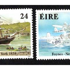 1988 Ireland Anniversaries 150th of 1st Passenger Steamship Crossing & 50th of 1st Commercial Air Crossing Commemorative Stamps Mint Never Hinged (MNH)
