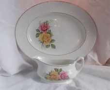 Staffordshire Floral Serving Plate  & Sauce  / Gravy Boat.