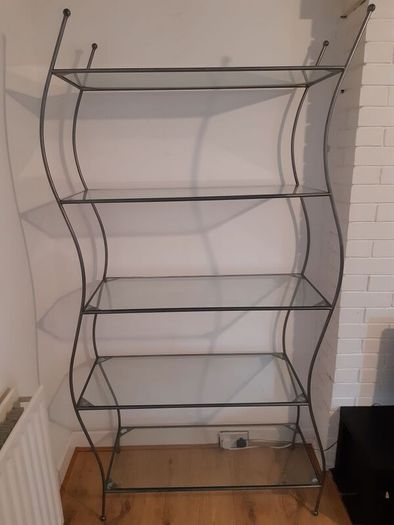 Stainless Steel Cast Iron Shelving Unit with 5 Glass Shelves