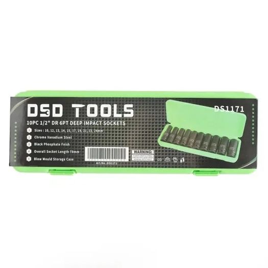 DSD Tools 10pc 1/2" 6-Point Deep Impact Socket Set