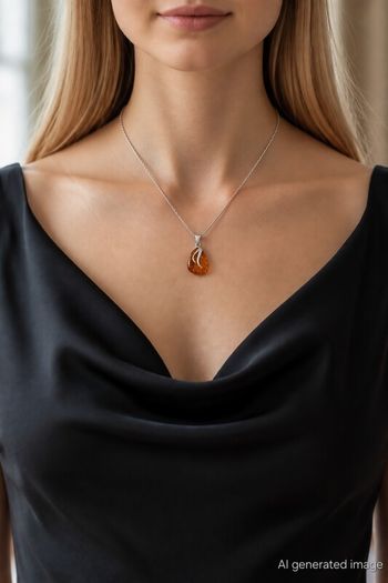 Vintage 925 Sterling Silver & Natural Baltic Amber Necklace