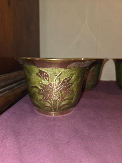 Set of 4 Cloisonne Brass Planters