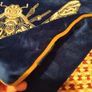 Bee Pillow case velvet royal blue with gold piping Image 3
