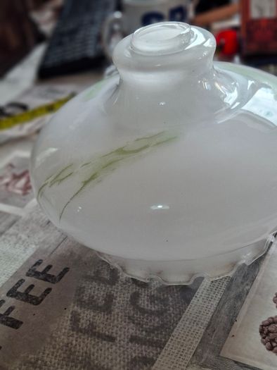 Vintage Fenton Milk Glass Lampshade ruffled featuring green painted streaky floral design. no chips or cracks Postage Available or Collection