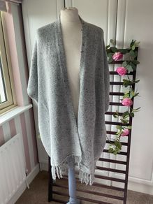 grey fringed sleeveless cardigan s/m generous