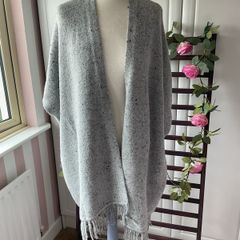 grey fringed sleeveless cardigan s/m generous