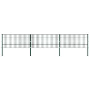 Fence Panel with Posts Iron 5.1x0.8 m Green