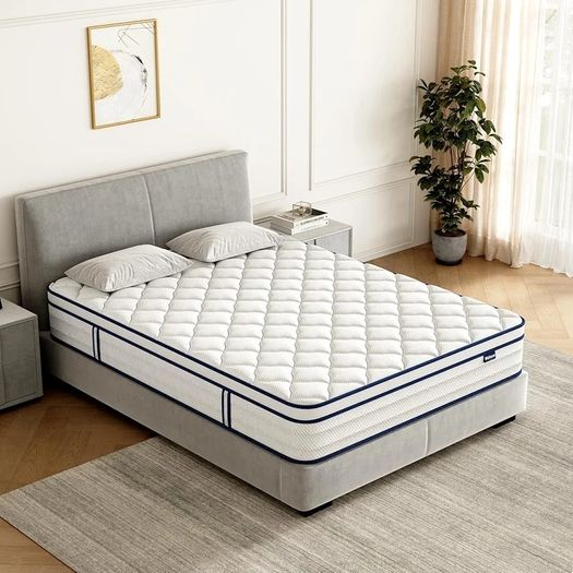 Double Mattress 4FT6, Memory Foam and 7-Zone Pocket Spring Orthopedic Hybrid Double Size Mattress In a Box, Medium Firm Feel for Pressure & Back Pain Relief, 135x190x25cm