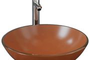 Bathroom Sink with Tap and Push Drain Brown Tempered Glass