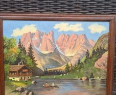 Original Mid Century Oil Painting Monte Cristallo Dolomites Alpine Landscape 1949