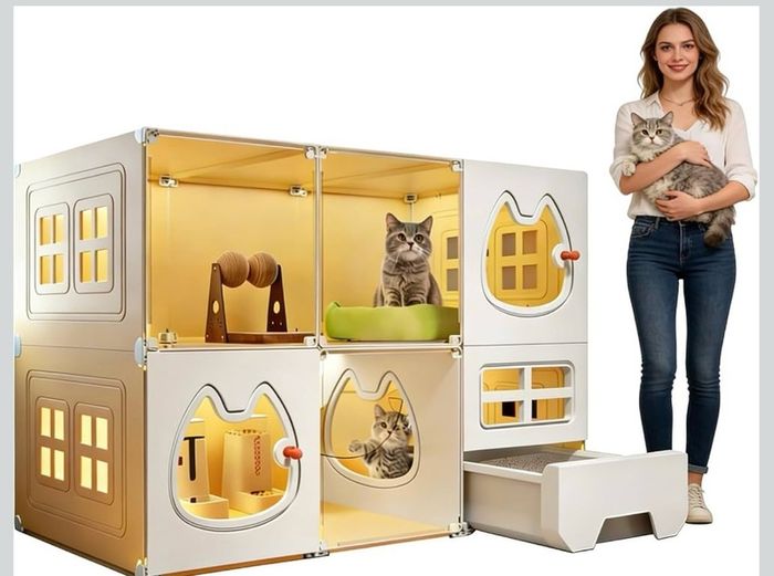2 Tiers Cat Cages Indoor Large with Cat Toilet, Cat Cage Large Cat Cage Fence Panels, DIY Cat Playpen, Cat Enclosure Indoor, Bedroom/Dining/Toilet/Play area for Happy Feline Friends