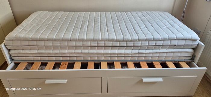 Ikea day bed, 2 mattresses and 2 mattress toppers