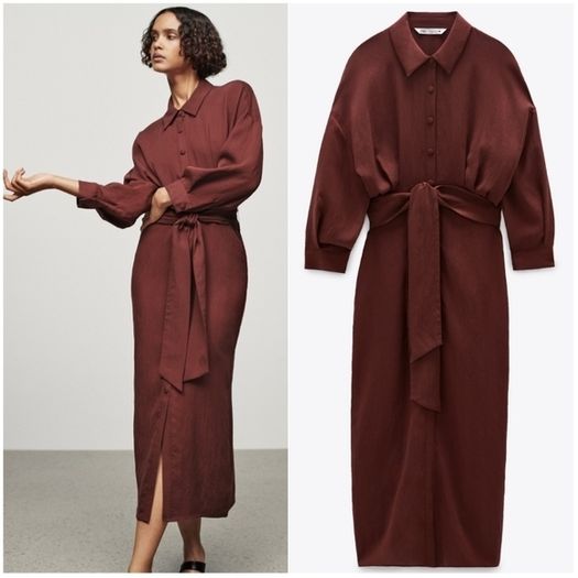 Zara belted shirt dress, maroon, S