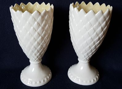 Pair of antique Belleek ceramic vases, pineapple design