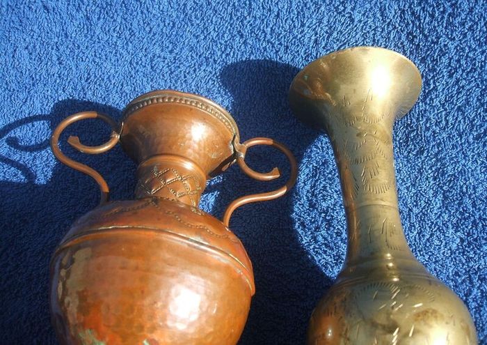 Two vintage metal vases (Indian brass & one of copper)