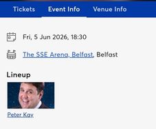 2 x Peter Kay tickets Belfast 5th June 2026