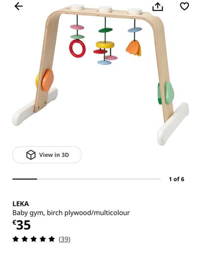 IKEA LEKA baby gym, birch plywood/multicolour, 43 cm height, 59 cm width, activity toys for babies