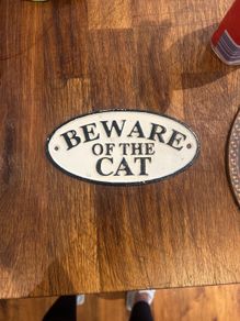 Beware of the cat cast iron sign