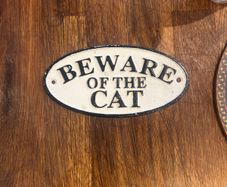 Beware of the cat cast iron sign