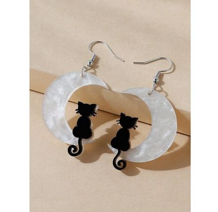 Cat on a Moon Earrings - nice gift