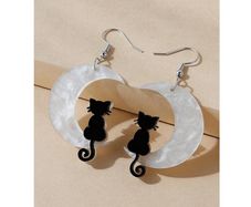 Cat on a Moon Earrings - nice gift