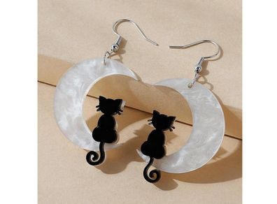 Cat on a Moon Earrings - nice gift