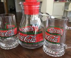 Coca Cola Glass Jug And Two Large And Rare Glasses
