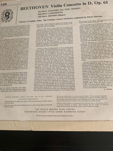 Beethoven violin Concerto : The world record club 1964