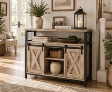 Rustic  Farmhouse Sideboard Cabinet with Sliding Barn Door