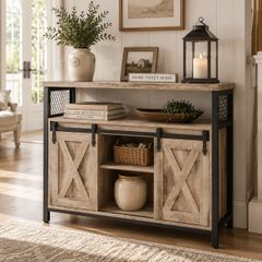 Rustic  Farmhouse Sideboard Cabinet with Sliding Barn Door