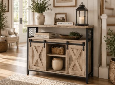 Rustic  Farmhouse Sideboard Cabinet with Sliding Barn Door