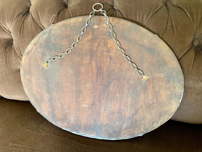 Pretty Early 20th Century Frameless Oval Bevelled Mirror with Original Chain
