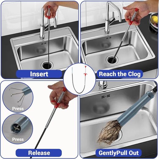 Drain Snake 33Ft with Gloves,Flexible Plumbing Snake Drain Auger Clog Remover Tool for Hair,Heavy Duty Drain Unclogger for Kitchen Sink, Plumbers Snakes for unclogging Bathroom Shower, Bathtub Toilet