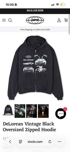DeLorean Vintage Black Oversized Zipped Hoodie - Medium