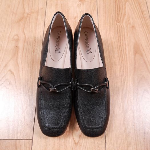Caprice Black Grained Leather Heeled Loafers 5UK/38EU/24.4cm