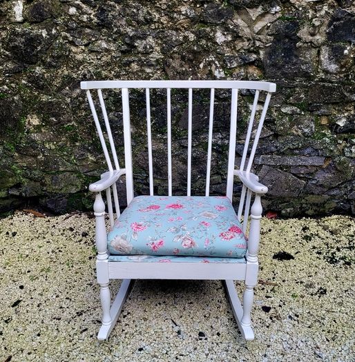 Mid-century painted spindle back rocking chair