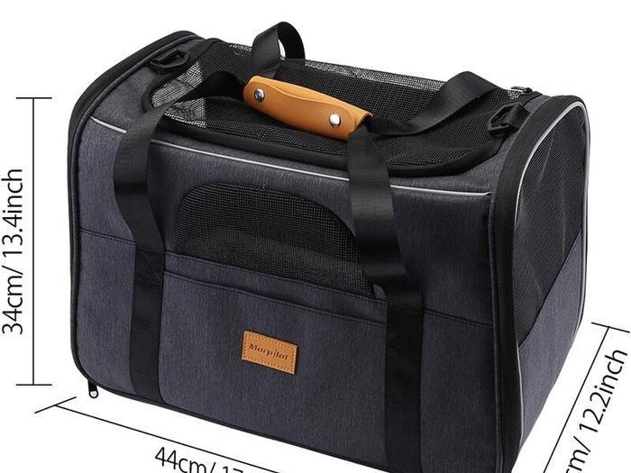 Cat Carrier - Airline Approved, Top Opening Portable Dog Bag with Breathable Mesh/Removable Mat, Adjustable Shoulder Strap & Bowl, Foldable Travel Cage, M, Grey (Max 7kg)