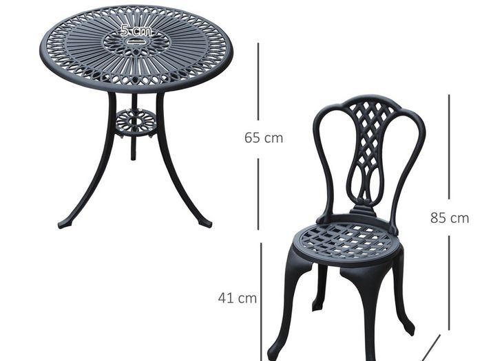 3 Piece Small Patio Furnture Cast Aluminium Bistro Set Garden Outdoor Table and Chairs Shabby Chic Style