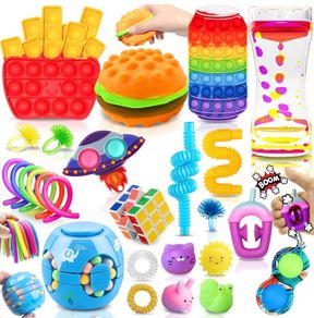 Fidget Toy Set, 26PCS With Box Fidget Pack, Sensory Anxiety Relief Stress Toys for Autism, Fidget Toy in Rainbow, Fries Burger Relaxing Entertainment Birthday Gift for Kids Adults (FREE POSTAGE)