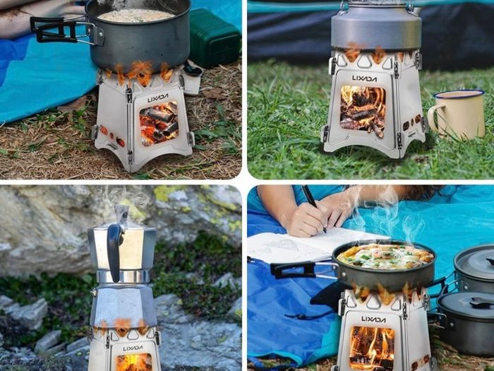 Camping Wood Stove Portable Wood Burning Stove Lightweight Alcohol Stove for Outdoor Cooking Backpacking Hiking Traveling Titanium Stainless Steel (FREE POSTAGE)
