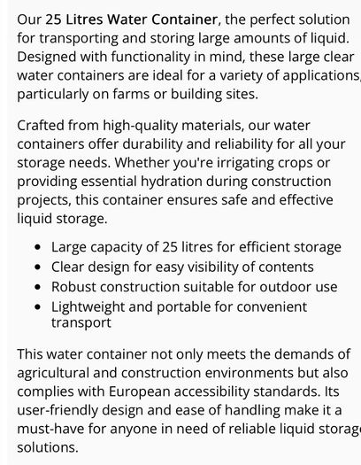 25ltr Water Container heavy duty drum