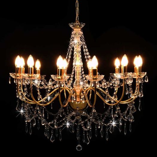 Chandelier with Beads Golden 12 x E14 Bulbs