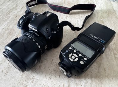 Pentax K-50 DSLR Camera + 18-55mm Lens + Flash