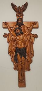 Handcrafted Mahogany Wood Holy Trinity Crucifix | Father, Son, & Holy Spirit