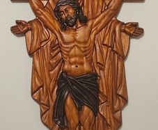 Handcrafted Mahogany Wood Holy Trinity Crucifix | Father, Son, & Holy Spirit