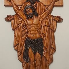 Handcrafted Mahogany Wood Holy Trinity Crucifix | Father, Son, & Holy Spirit