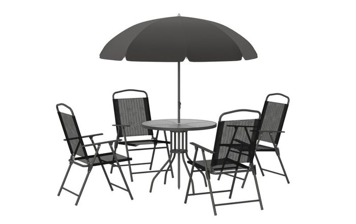 Garden Furniture Set  Table, 4 Chairs & Parasol