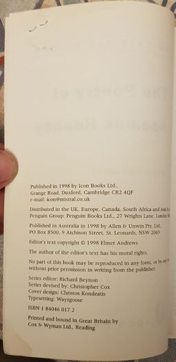Icon Critical Guides: The Poetry Of Seamus Heaney, Ed. Elmer Andrews
