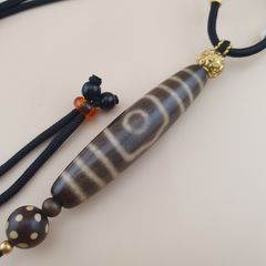 Rare 3 Eyes Tibetan Dzi Bead Vintage Agate Talisman Necklace Amulet Pendant